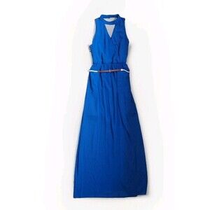 By & By Women's Blue Belted Halter Gown Maxi Dress Size Medium